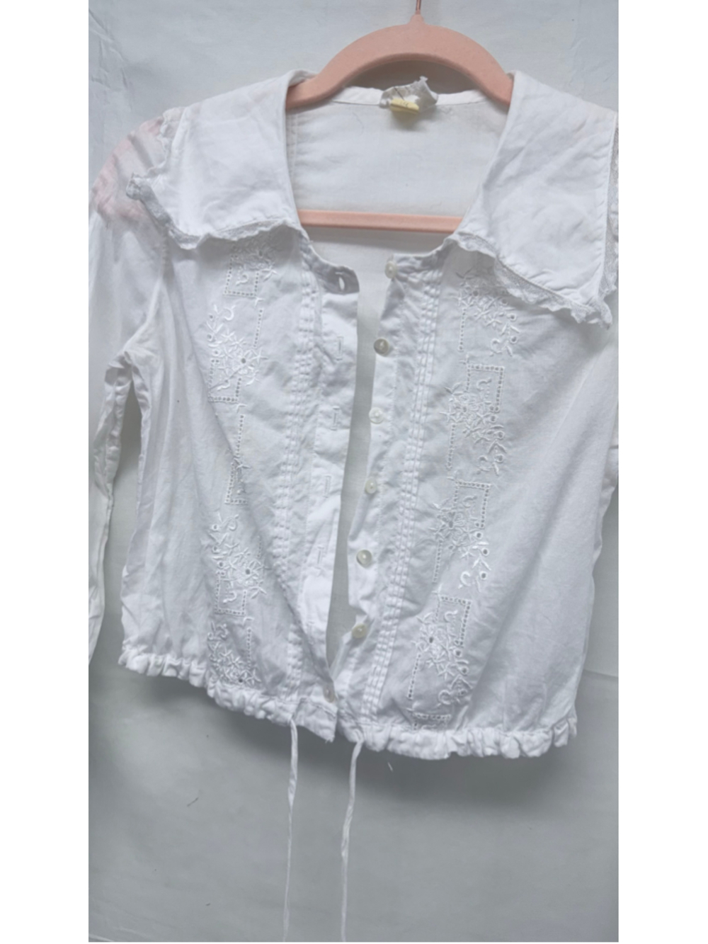 Women's Antique or Vintage White Embroidered Long Sleeve Blouse XS or XXS - Picture 9 of 12